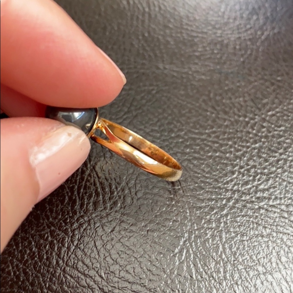 14k Solid Gold Black Pearl Ring - image 8